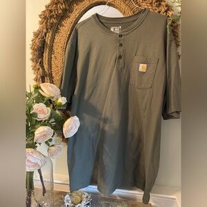 Carhartt XXL Shirt Loose Fit Heavyweight Pocket Tee Short Sleeve Henley EUC